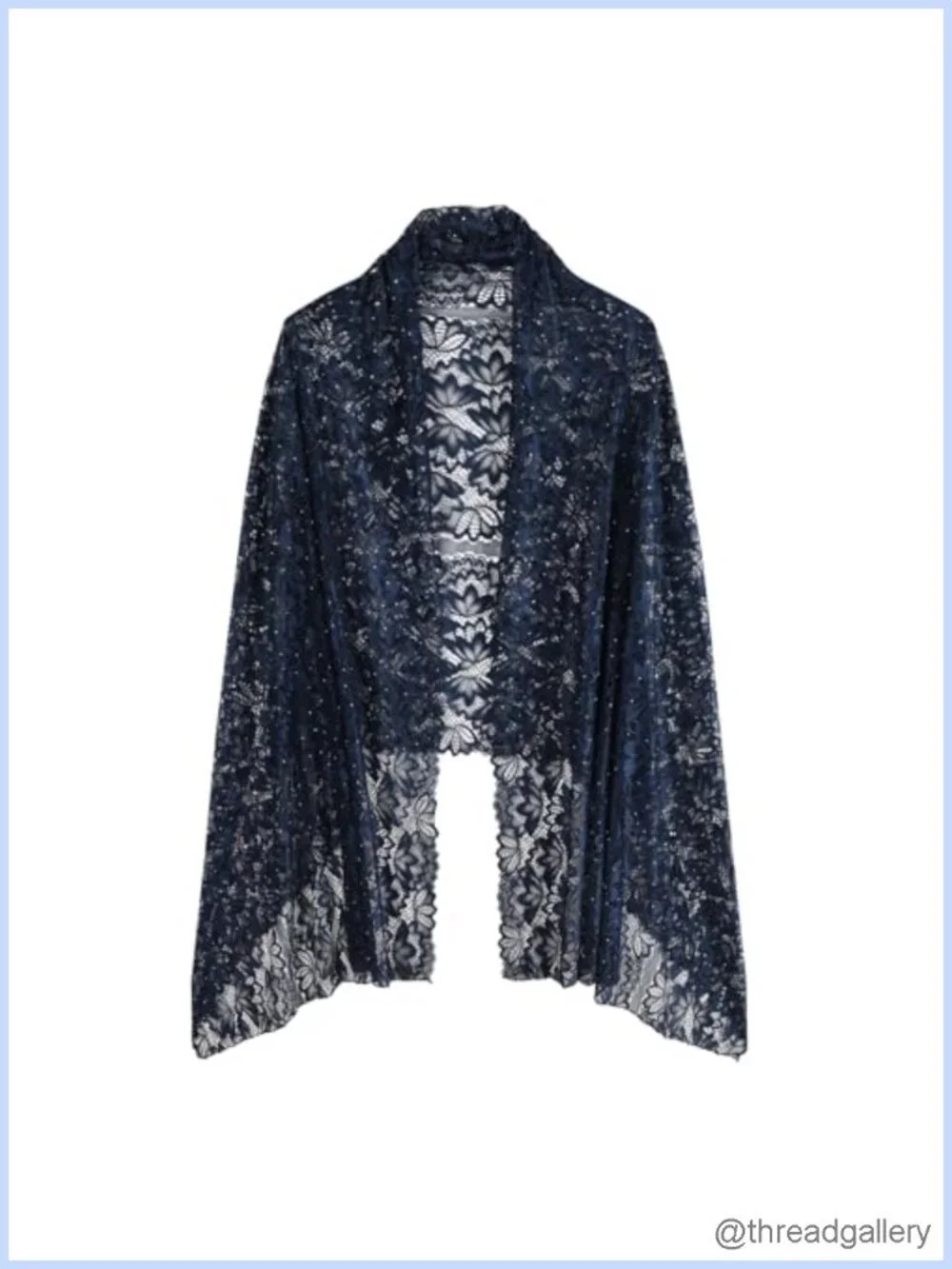 Lace Wrap Shawl with Rhinestone Floral Pattern Sheer Cover-Up Evening Wedding